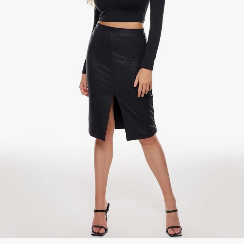 50%offw❤️ Inlyric Faux Leather Pencil Skirt High Waist for Womens, black